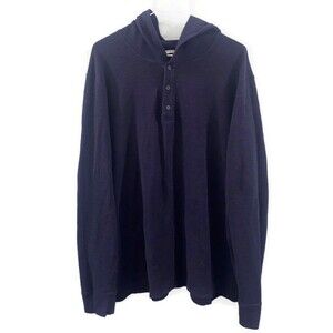 VINCE. Henley Waffle Knit Hooded Pullover - Navy XXL